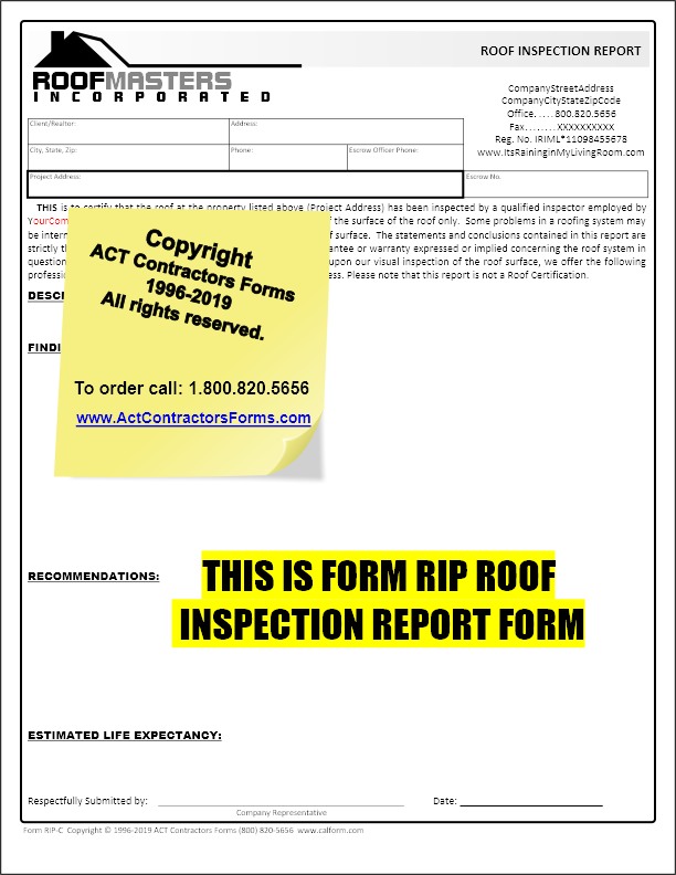 Roofing Contractor Roof Inspection Forms